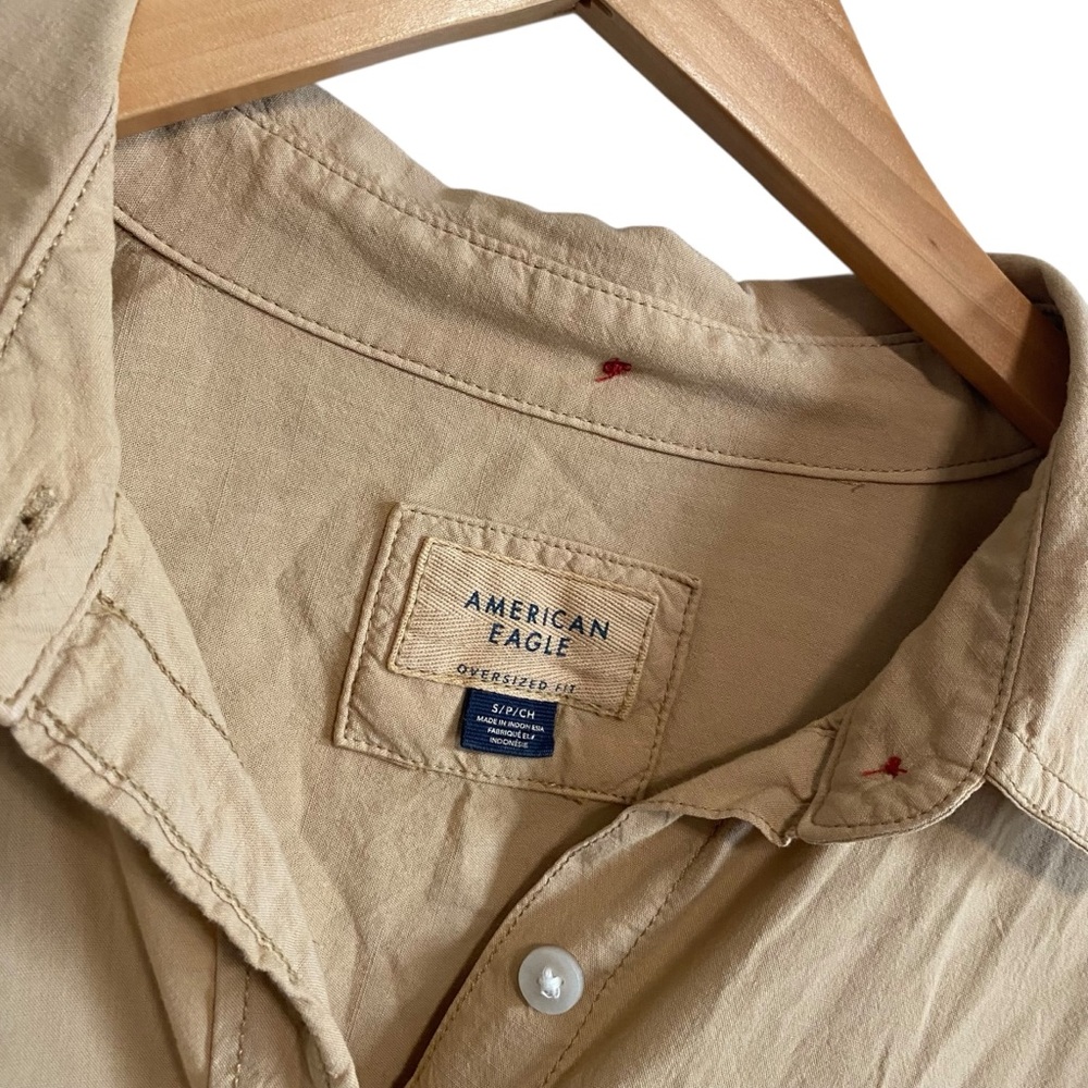 American Eagle Button Down Collared Tan Ae Go Big… - image 3